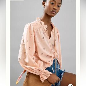 Anthropologie Othilia Melody Eyelet Lace Peasant Blouse Pink Medium Boho
